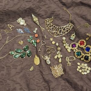 Gold Tone Costume Jewelry Craft and Project Lot. Vintage to Now